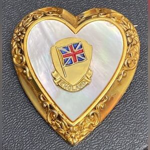 WW II England Flag Sweetheart Heart Shaped Pin Brooch Vintage 1940’s